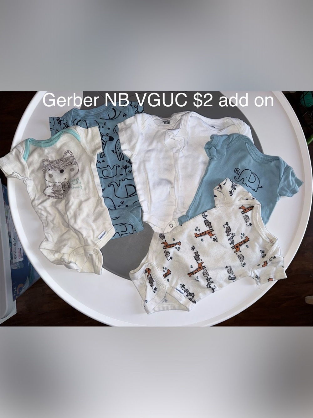 Gerber White and Light Blue Baby Onesies - Set of 6, Fox, Safari